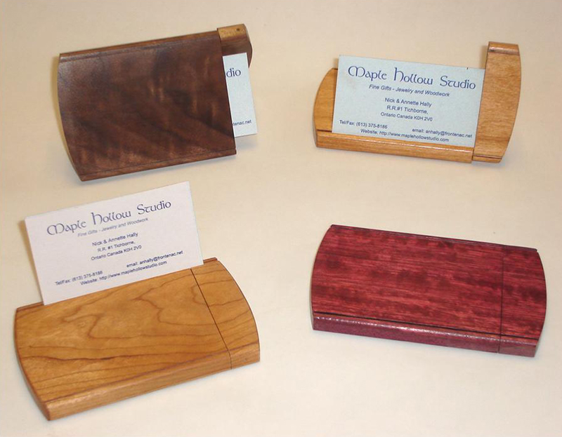 4-Way Business Card Holder, Walnut, Cherry, Rosewood, Purpleheart