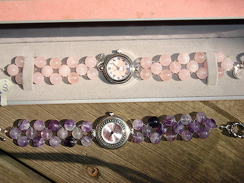 Above: 8mm Amethyst beaded Bracelet Watch $65.00 below: 8mm Rose Quartz beaded Bracelet Watch $60.00